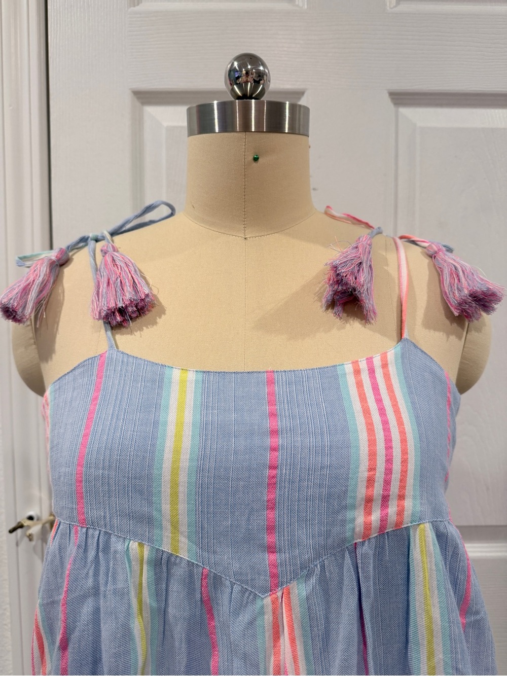 Anthropologie dRA Los Angeles 100% Cotton Light Blue Neon Striped Summer Dress - Picture 4 of 15